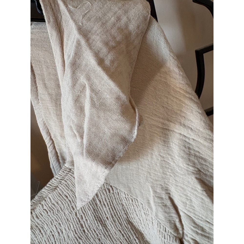 Umgee USA Plus Size 1XL Smocked Ruffle Gauze Babydoll Dress Beige Boho 3/4 Slv - Picture 3 of 7